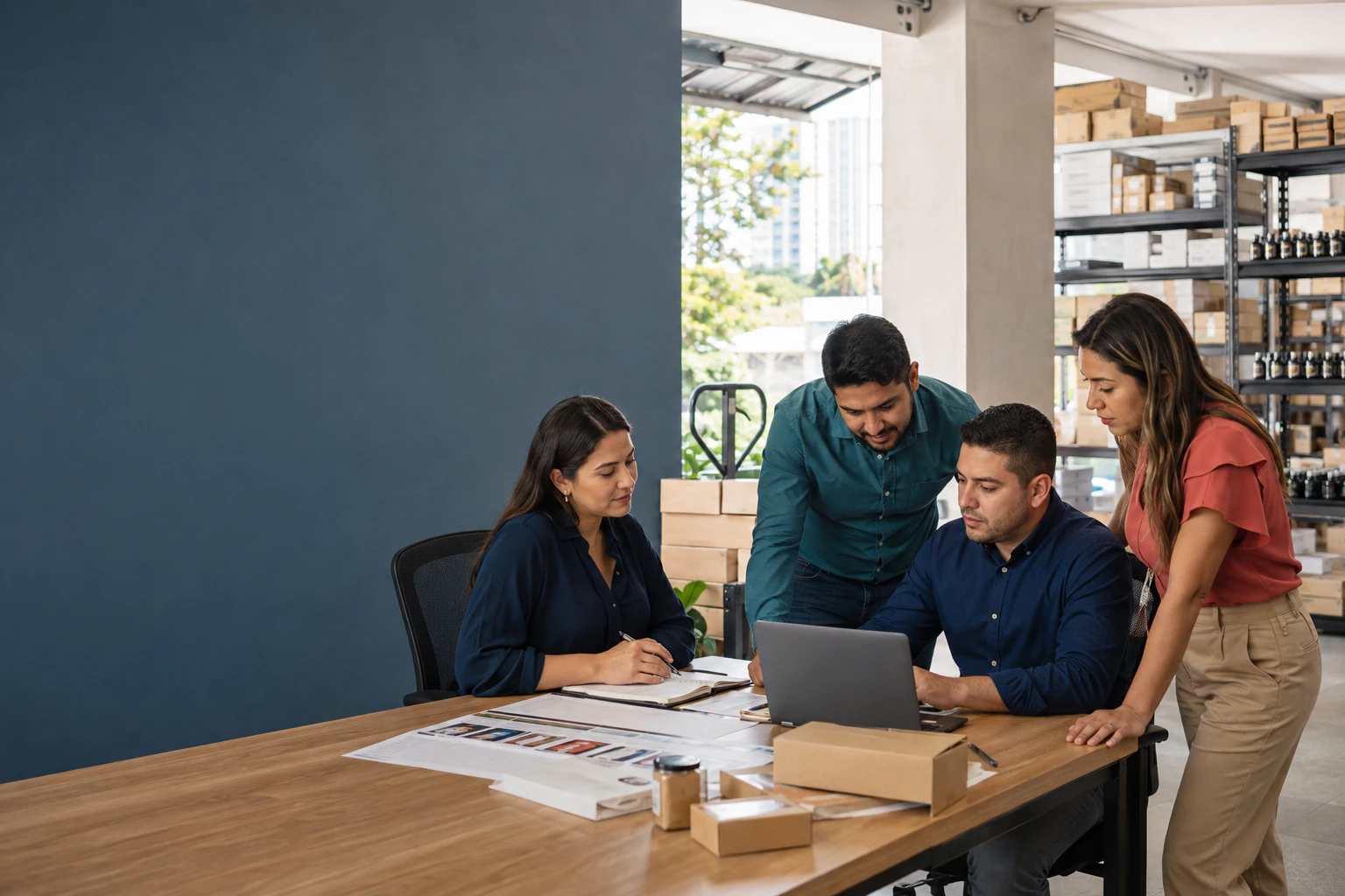 Equipo empresarial trabajando sobre un proceso operativo