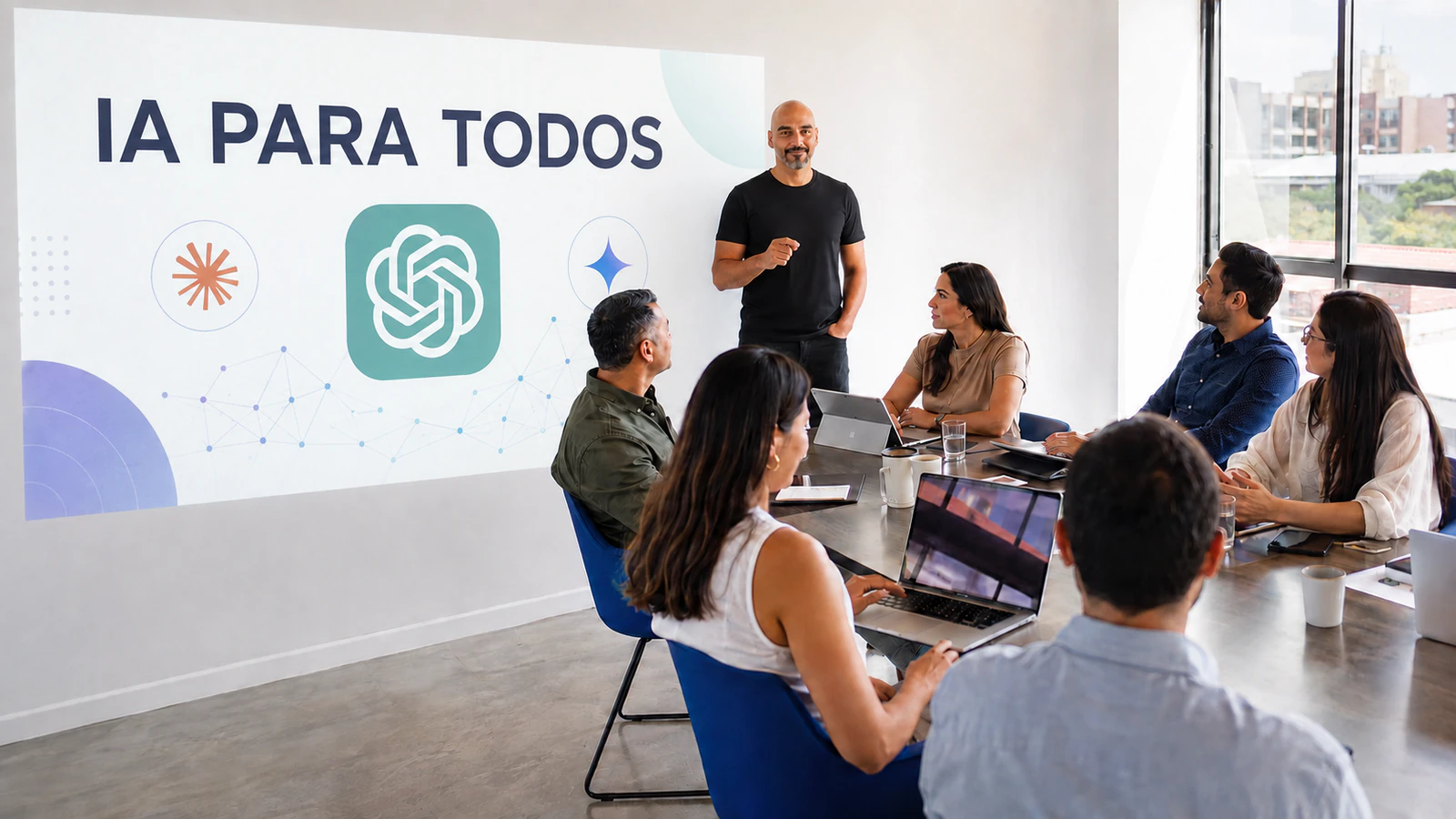 Humberto Bouche presentando IA para Todos ante un equipo empresarial